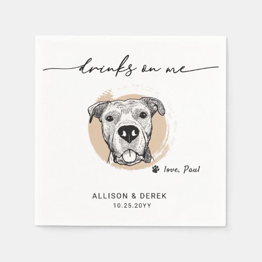 ドリンクモダンを飲む愛犬顔の結婚アートワーク スタンダードカクテルナプキン (正面)