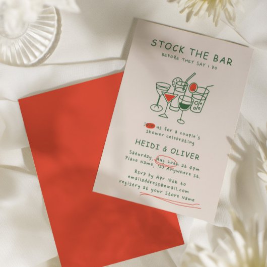ドリンクモダンスケッチストックバーカップルシャワー 招待状