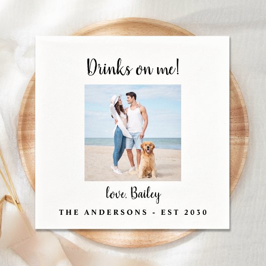 ドリンクモダンドッグフォトペット結婚ズ スタンダードカクテルナプキン