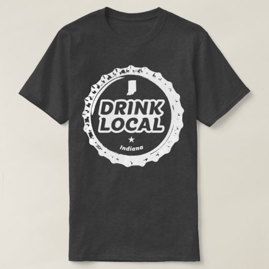ドリンクローカルインディアナクラフトビールボトルキャップ Tシャツ (デザイン正面)