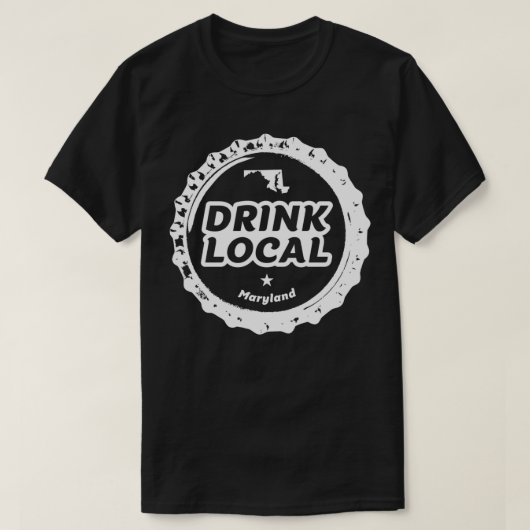 ドリンクローカルメリーランドクラフトビールボトルキャップT Tシャツ (デザイン正面)