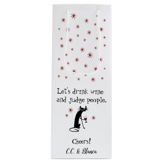 ドリンクワインとジャッジおもしろいキャット抱き枕 ワインギフトバッグ (正面)