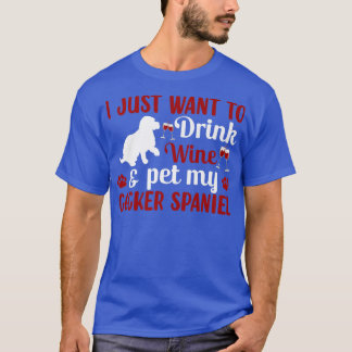 ドリンクワインとペットコッカースパニエル犬犬のオーナー恋人 Tシャツ