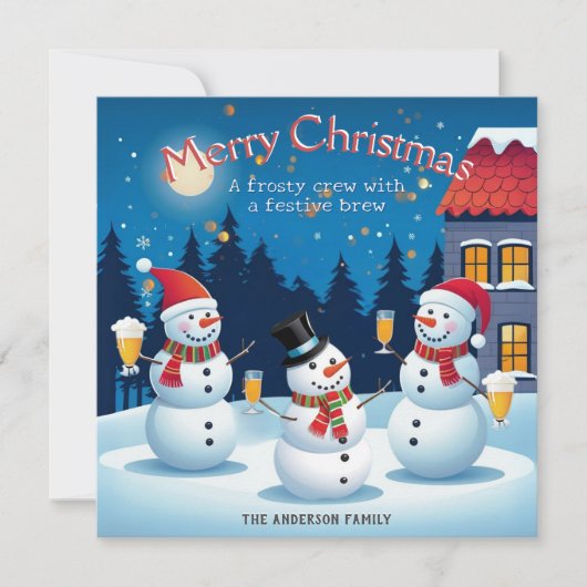 ドリンク付き雪だるま霜の降りた応援メリークリスマス シーズンカード (正面)