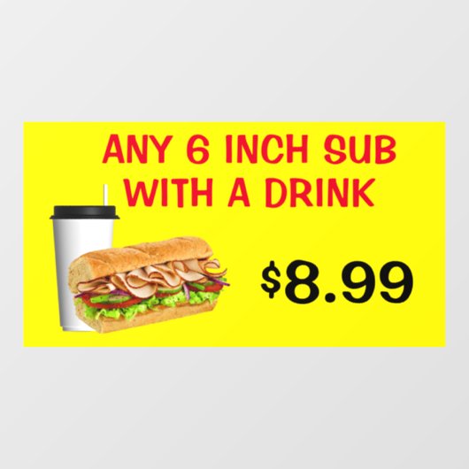 ドリンク付カスタマイズき任意の6インチサブ価格を追加 ウィンドウサイン (シート)