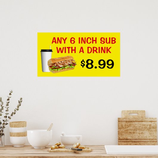 ドリンク付カスタマイズき任意の6インチサブ価格を追加 ポスター (キッチン)