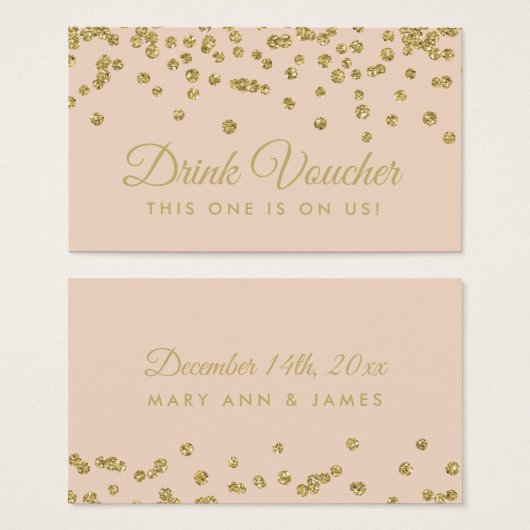 ドリンク券金ゴールドフェイクグリッター紙吹雪赤面 (正面&裏面)
