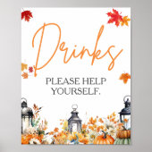 ドリンク小さなかぼちゃの赤ちゃんシャワーにサイン ポスター (正面)