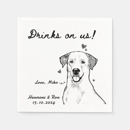 ドリンク描オンウスシンプルおもしろい犬結婚ズ スタンダードカクテルナプキン (正面)