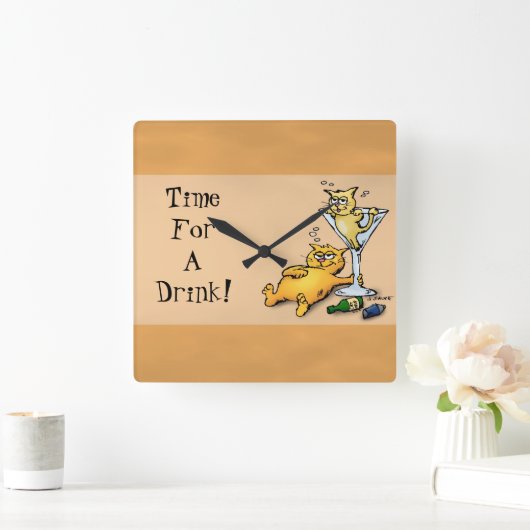 ドリンク用金ゴールド時計 スクエア壁時計 (ホーム)