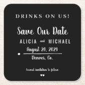 ドリンク私たちシンプルのスクリプト結婚式の日付を保存 スクエアペーパーコースター (正面)