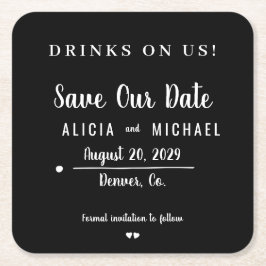 ドリンク私たちシンプルのスクリプト結婚式の日付を保存 スクエアペーパーコースター
