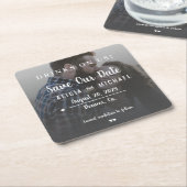 ドリンク私たちシンプルの写真の結婚式の日付のsqを保存 スクエアペーパーコースター (アングル)