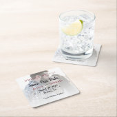 ドリンク私たちシンプルの写真の結婚式の日付を保存 スクエアペーパーコースター (インサイチュ)