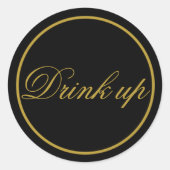 ドリンク結婚アップのステッカー黒金ゴールド ラウンドシール (正面)