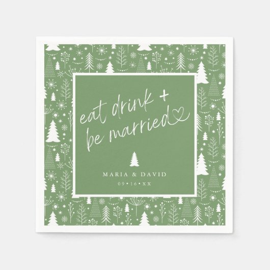 ドリンク食べとベスのク結婚したリスマスパターン紙 スタンダードカクテルナプキン (正面)