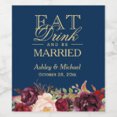 ドリンク食べとベブルゴーニュ結婚したーフローラネイビーブルー ワインラベル (シングルラベル)