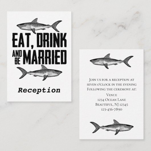 ドリンク食べとベーのヴィンテージ結婚したシャーク披露宴 エンクロージャーカード (正面/裏面)