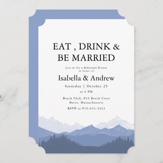 ドリンク食べとベー山のリハ結婚したーサルディナー 招待状 (正面/裏面)