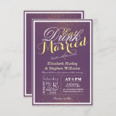 ドリンク食べとベ結婚したシック紫金ゴールドグリッター 招待状 (正面/裏面)