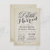 ドリンク食べとベ結婚したーの紙金ゴールド縁ど 招待状 (正面/裏面)