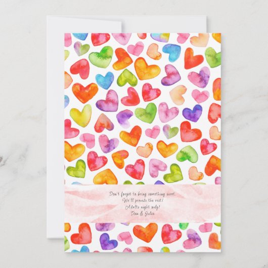 ドリンク食べとラブウォーター色金ゴールドハートVdayパーティー 招待状 (裏面)