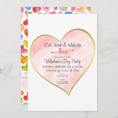 ドリンク食べとラブウォーター色金ゴールドハートVdayパーティー 招待状 (正面/裏面)