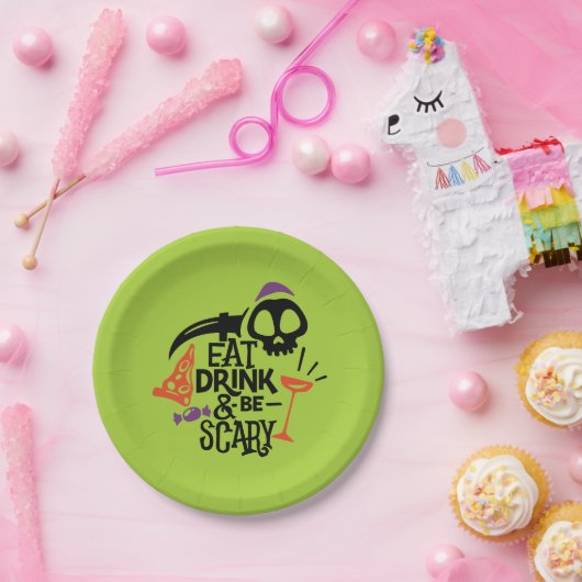 ドリンク食べと怖がるグリーンハローウィンパーティ ペーパープレート (パーティー)