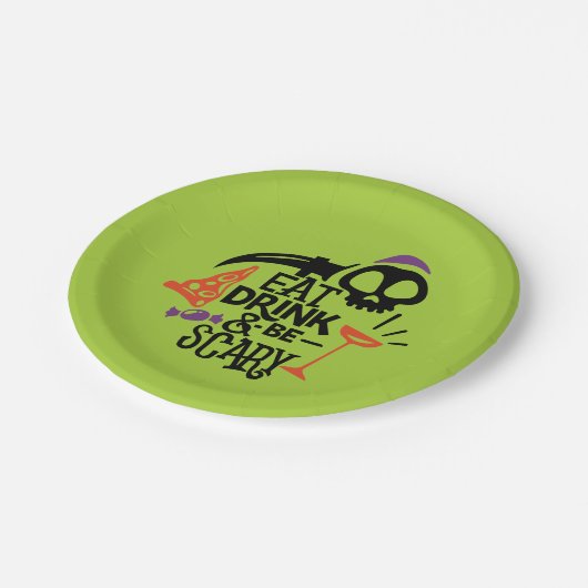 ドリンク食べと怖がるグリーンハローウィンパーティ ペーパープレート (アングル)