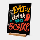 ドリンク食べと怖がるタイポグラフィハロウィン アクリルサイン (傾斜)