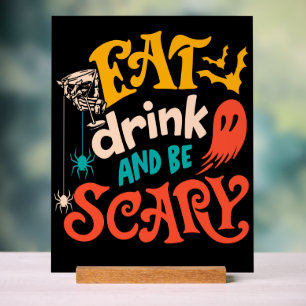 ドリンク食べと怖がるタイポグラフィハロウィン アクリルサイン