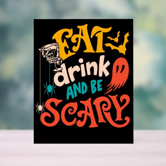 ドリンク食べと怖がるタイポグラフィハロウィン アクリルサイン (ニュートラル)