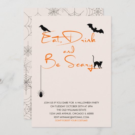 ドリンク食べと怖がるハローウィンパーティカード 招待状 (正面/裏面)