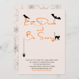 ドリンク食べと怖がるハローウィンパーティカード 招待状