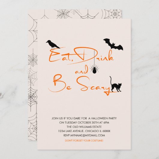 ドリンク食べと怖がるハローウィンパーティカード 招待状 (正面/裏面)