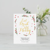 ドリンク食べと楽しいクリスマスのパーティの招待状 箔招待状ポストカード (立ち正面)