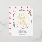 ドリンク食べと楽しいクリスマスのパーティの招待状 箔招待状ポストカード (正面/裏面)