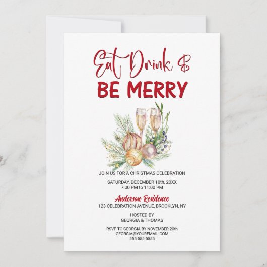 ドリンク食べと楽しいクリスマスのパーティー 招待状 (正面)