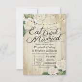 ドリンク食べとBeウェディング結婚したフラワーウッドライト 招待状 (正面)