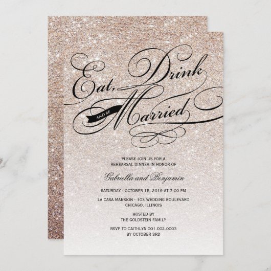 ドリンク食べとBeリハ結婚したーサルディナー招待状 招待状 (正面/裏面)