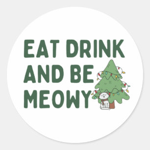 ドリンク食べとMeowy KittenクリスマスクラシックRo ラウンドシール