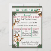 ドリンク食べの醜い私たちの醜いセーターのクリスマスパーティー 招待状 (正面)