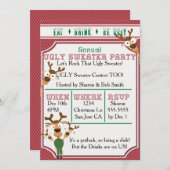 ドリンク食べは醜い赤い醜いセーターのクリスマスパーティー 招待状 (正面/裏面)