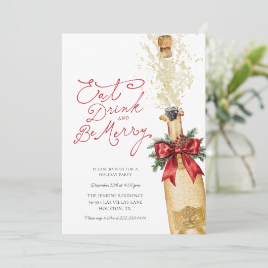 ドリンク食べアンドビーメリーホリディパーティー招待状 招待状 (スタンド正面)