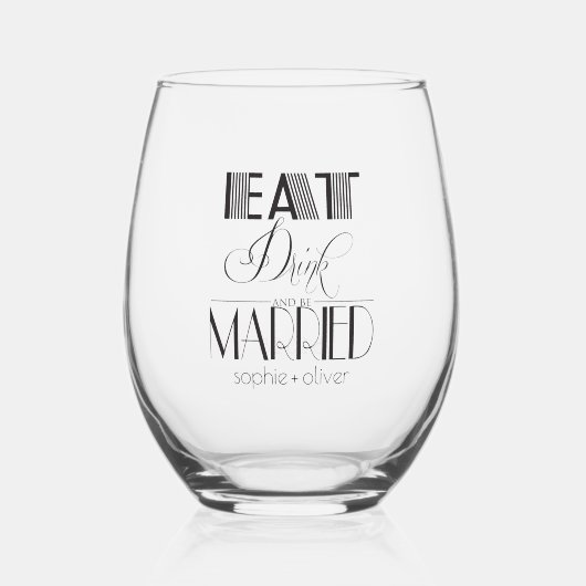ドリンク食べアンドベ結婚したギャツビースタイルタイポグラフィ ステムなしワイングラス (正面)