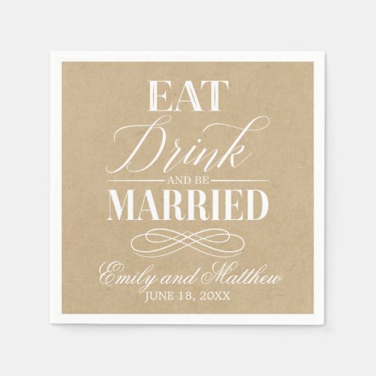 ドリンク食べアンドベ結婚したクラフト紙 | ウェディング スタンダードカクテルナプキン (正面)