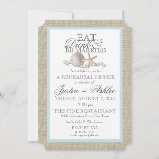 ドリンク食べサンド・ドルとパールのリハ結婚ーサル 招待状 (正面)