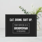 ドリンク食べスのスーツをアップ – 私のgroomsmanになる 招待状 (スタンド正面)