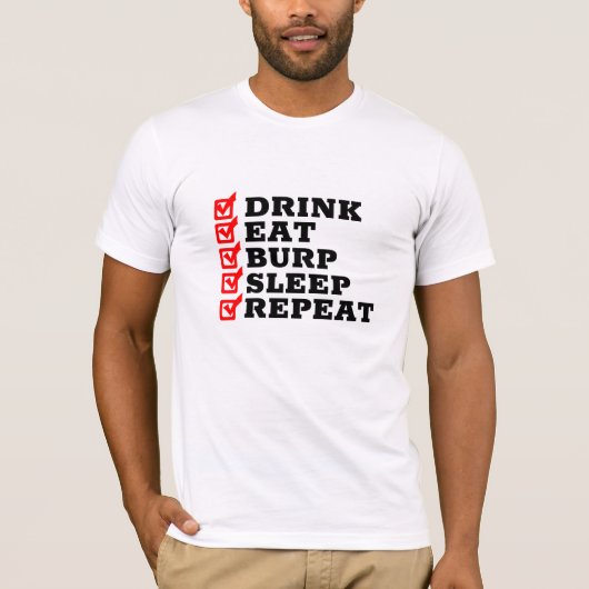 ドリンク食べバップ睡眠リピート – おもしろいパパシャツ Tシャツ (正面)