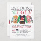 ドリンク食べビーアグイのセータークリスマスホリデーパーティー 招待状 (正面/裏面)